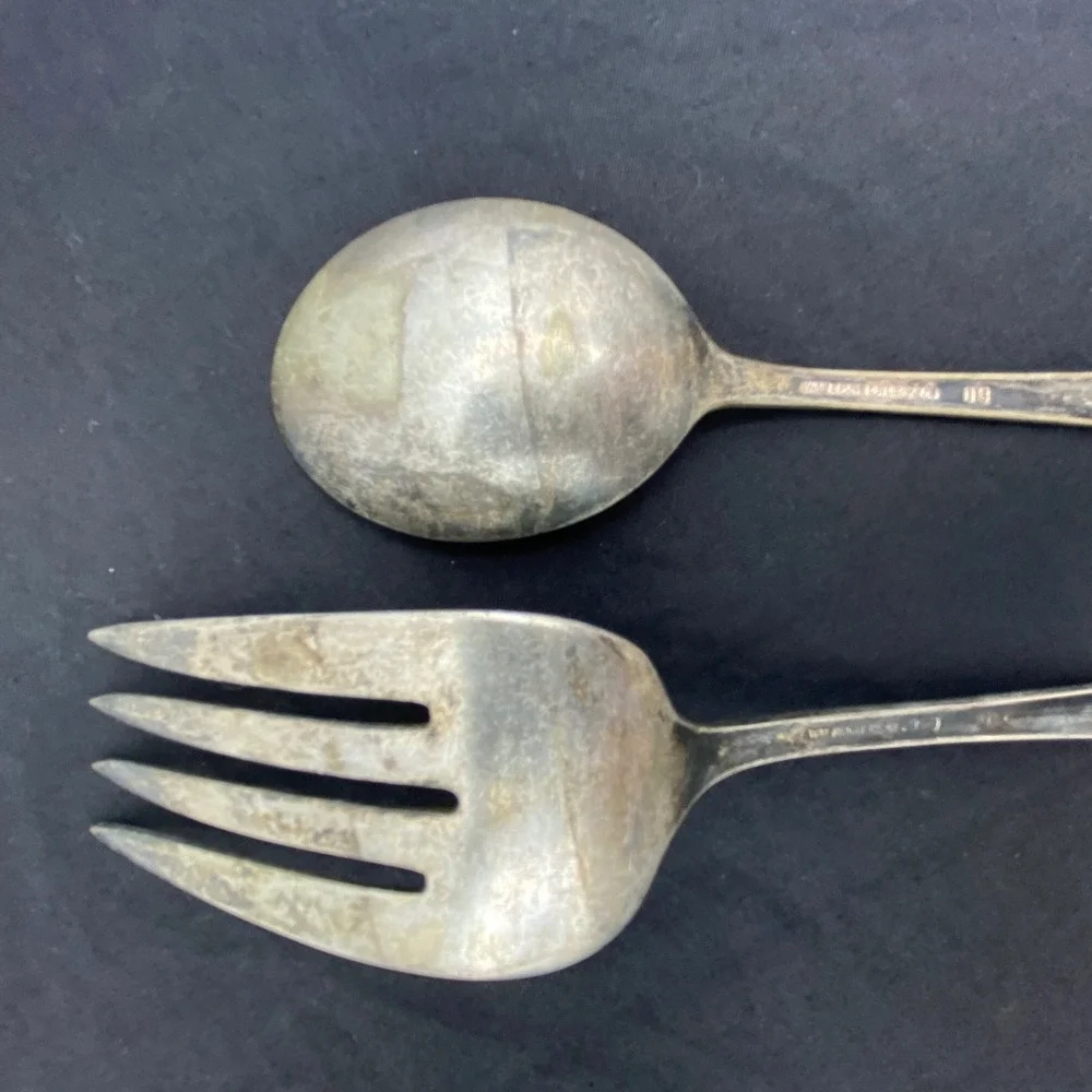 1938 William Rogers Serving Silver Plated Meat Fork Spoon Patina Wheat Grass